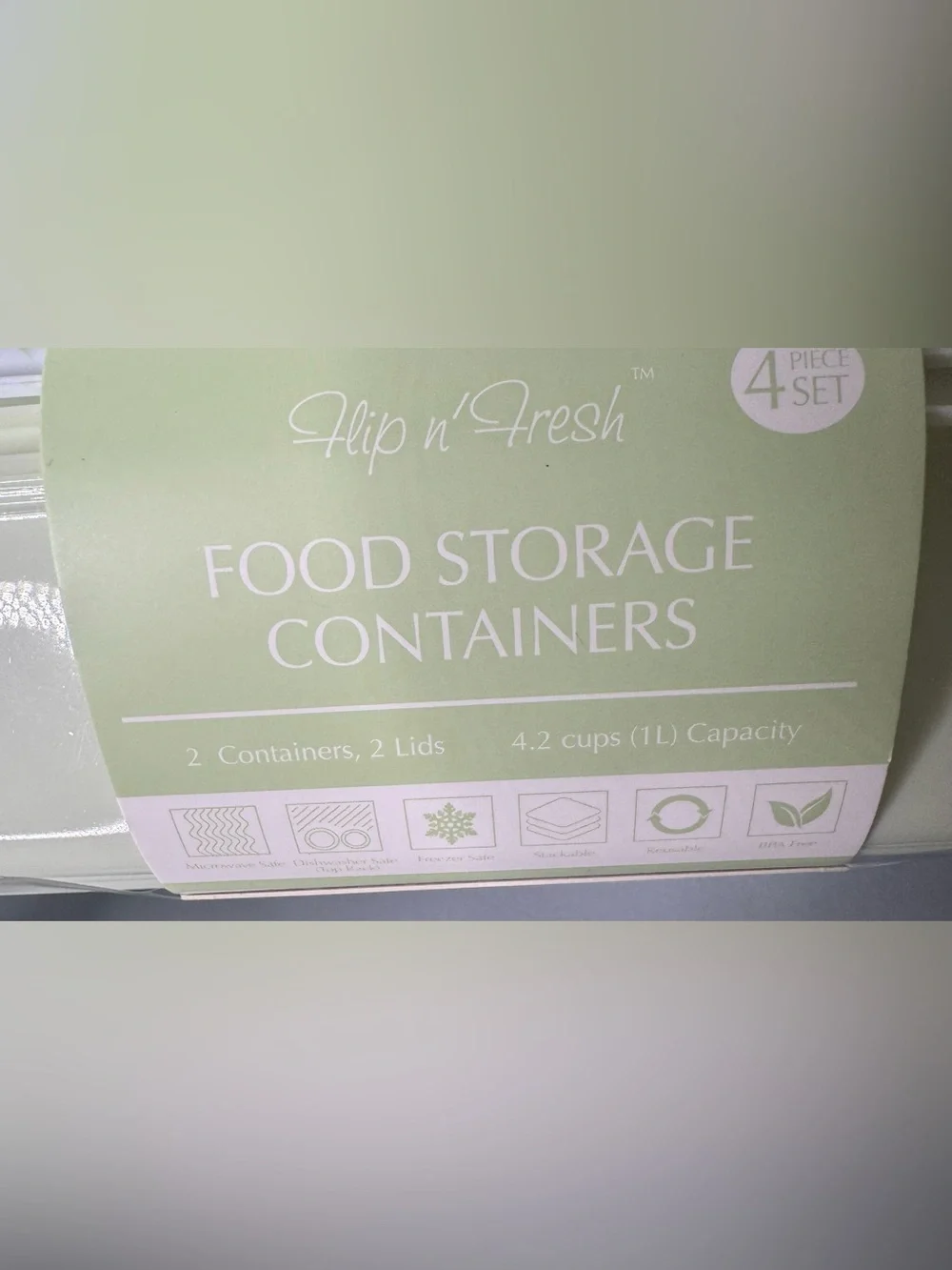 Flip n' Fresh Food Storage Containers - Light Green & White 4pcs spring summer